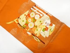 アンティーク　几帳に花模様織り出し名古屋帯（着用可）